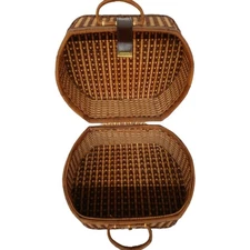 Vintage Large Woven Bamboo Picnic Basket 2 Handles, Brown #1166