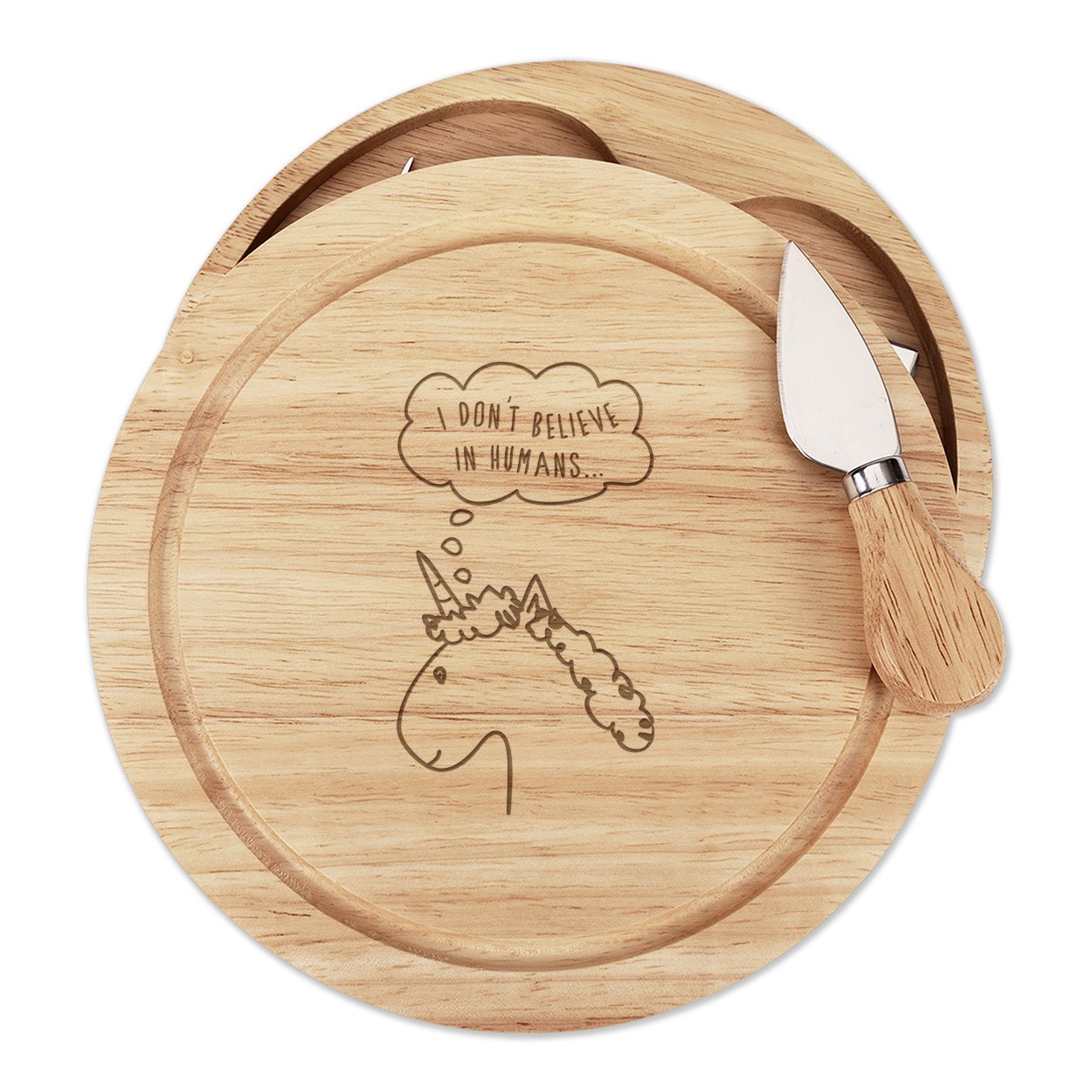 Lila I Don't Believe In Humans Cheese Board Knife Set Unicorn Animal