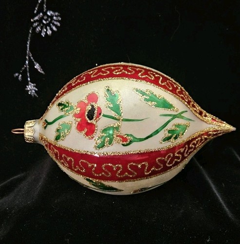 Polish Reflector Indented Floral Teardrop Large Christmas Ornament - Bild 7 von 8