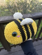 Soft Yarn Handmade Crochet Plushie Jumbo Black And Yellow Bee Stuffed Animal 7
