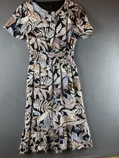 NWT Ann Taylor Factory Leaf Floral Dress SP Midi Elastic Waist Short Sleeve New