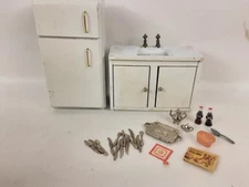 Dolls House White Kitchen Refrigerator Sink Miniature 1:12  Wooden Furniture 