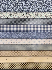 Quilting Fabric Lot - 10 Fat Quarters, Light Blue + 1 FREE = 11 FQ!