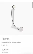 Kohler K-7213-SN Clearflo Cable Bath Drain with PVC Tubing, Polished Nickel Trim