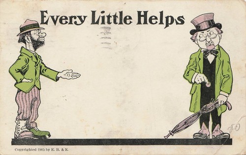 1905 Every Little Helps Comic Humorous Postcard By E B E Posted 1905-every-little-helps-comic-humorous-postcard-by-e-b-e-posted