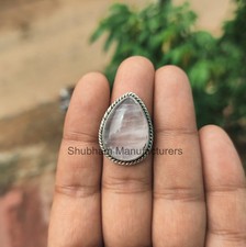 Natural Rose Quartz Pear Cab Ring 16x22mm 925 Silver Handmade Healing Jewellery