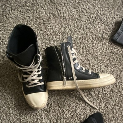 Rick Owens Ramones Men s Black Leather High Top Sneakers Lace-Up Side Zip