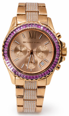 Michael Kors Everest MK7211 Womens Rose Gold Pink Crystal Chronograph Watch 41mm