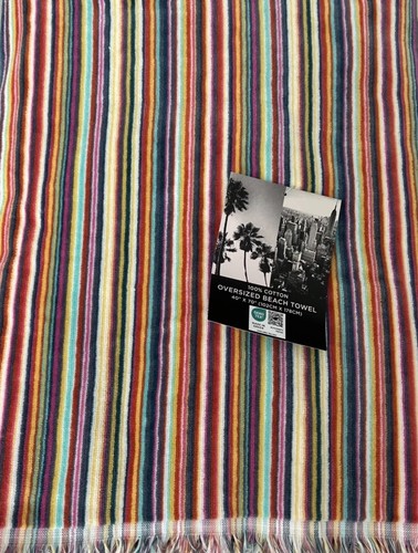 2 Rachel Zoe Striped Rainbow Stripes 40” x 70” Oversized Beach Pool Towel Set 2