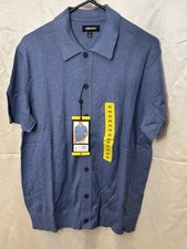 DKNY Men's Light Blue Button Front Short Sleeve Knit Sweater Size M NWT