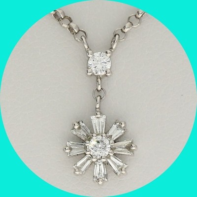 Natürlicher Diamant Blume Tropfen Anhänger Halskette 0,58 kt G/VS Weißgold 16 Zoll lang