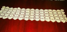 Vintage Handmade Crochet Table Runner Doily 43" x 12" ECRU  OFF WHITE