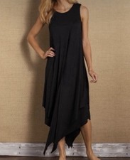 Soft Surroundings Black Knit Maxi Dress 2X Asymmetrical Sleeveless Langenlook