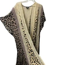 GiGio Duster Women's Open Front Mixed Animal Print & Lace Kimono Flowy Boho Sz M