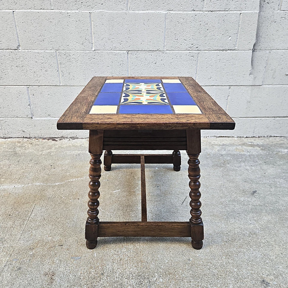 Mesa de caoba Mission Arts & Craftsman Taylor Tilery tapa azulejo torneada L Foto 4 de 4