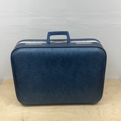 Vintage Trojan Suitcase Blue Hard Case Weekender Overnighter Retro 