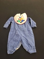 Vintage Baby Blue Denim Romper With Embroidered Collar & Snap Closures