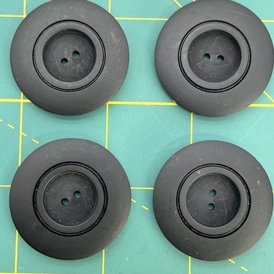 4 Vintage Black Matte 2 -Hole 1 3/8  Coat Buttons