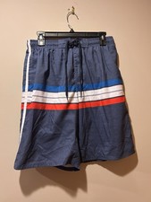 Men s Swim Shorts Trunks Burnside Medium Striped Blue Red White Lined Pockets