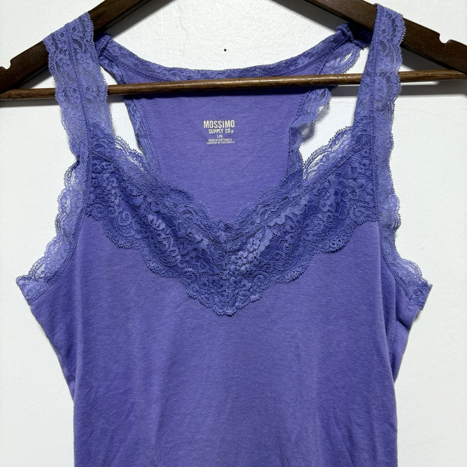 Camiseta sin mangas Y2K Mossimo con ribete de encaje para mujer L púrpura camisola sin mangas coqueta años 2000 Foto 2 de 4