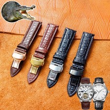 Round-grain Crocodile Genuine Leather Watch Band Strap Butterfly Buckle 14-22mm