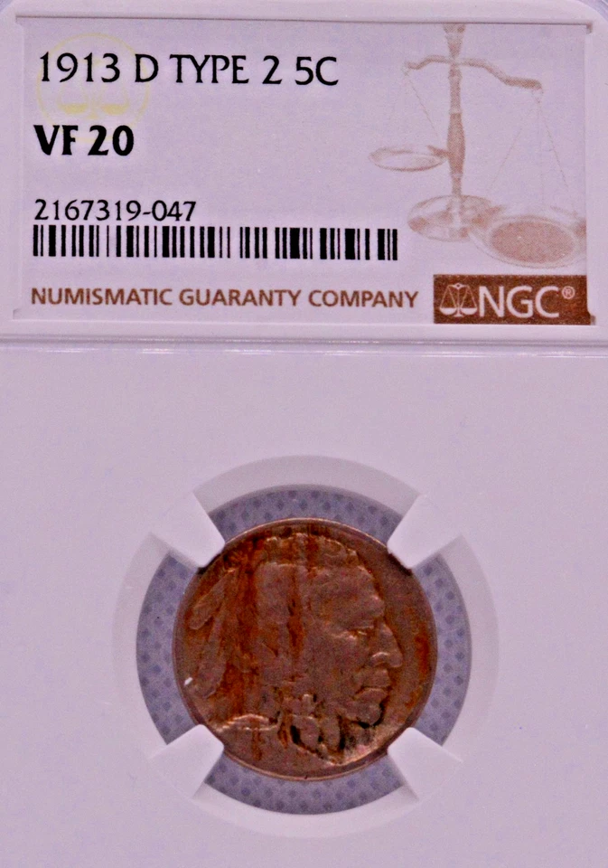 NGC VF-20! 1913-D TYPE 2 BUFFALO NICKEL - Image 3 of 3
