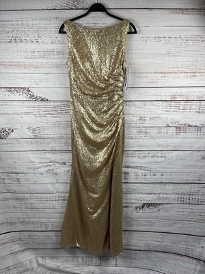 Christina Wu Celebration Dress Womens 10 Gold Sequin Maxi Formal Gown 22916