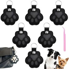 6 Packs Pet Hair Leather Keychain, Dog Cat Fur Storage Paw Keyring, Black