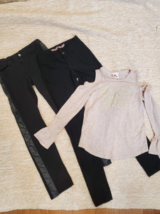 3 pc lot sz 12-14 Faded Glory and Other brands 2 pants and 1 fancy shirt top b4