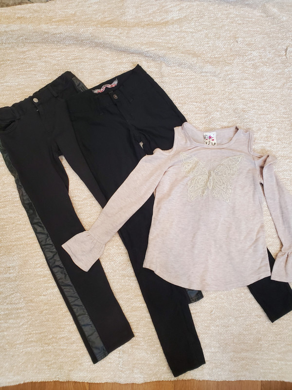 3 pc lot sz 12-14 Faded Glory and Other brands 2 pants and 1 fancy shirt top b4