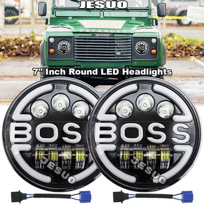 Pair 7'' inch Round LED Headlight High/Lo Beam Kit For Land Rover Defender 90 110