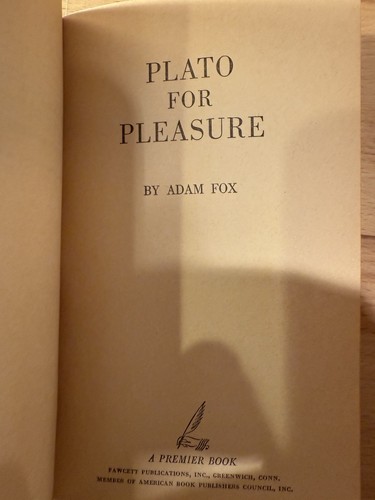 ADAM FOX Plato for Pleasure Pre Owned Vintage Book - Imagen 3 de 4