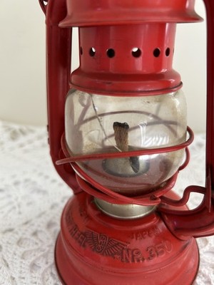 Vintage WINGEDWHEEL NO. 350 RED KEROSENE LANTERN - Made In Japan