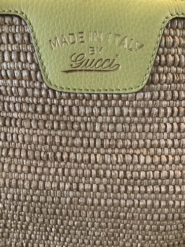 GUCCI Small Raffia And Yellow/Leather Bamboo Handle Long Strap Tote With Tags - Picture 12 of 23