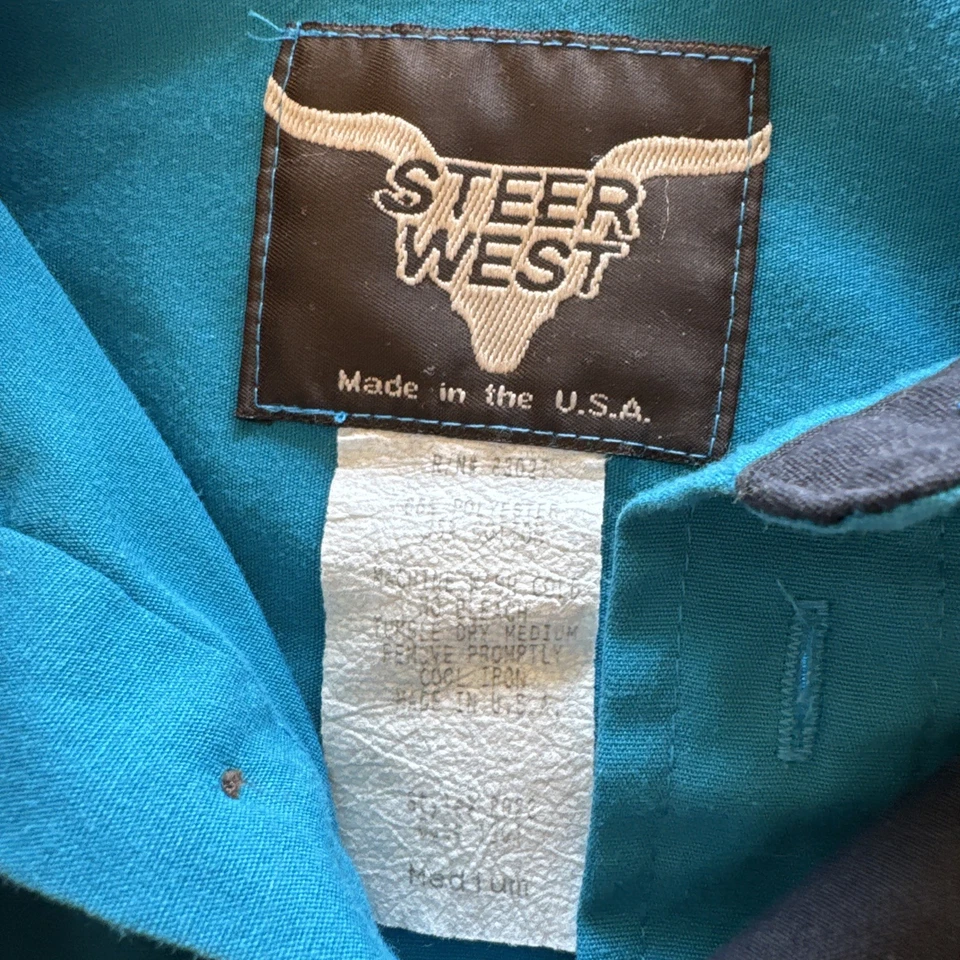 Camisa con tirantes azul Steer West Old West mediana vintage vaquero occidental Rockabilly EE. UU. Foto 2 de 4