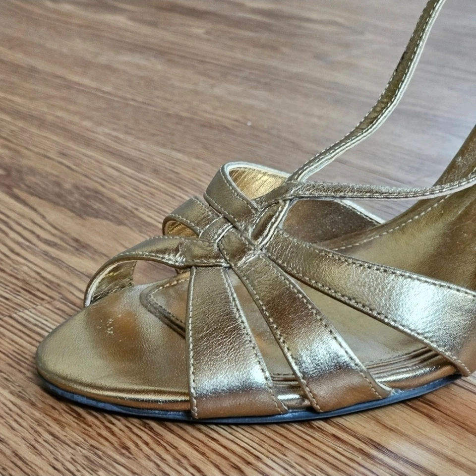 TACONES DE NOCHE LAUREN RALPH LAUREN DORADOS CON CORDONES PARA MUJER TALLA 7,5B Foto 3 de 4