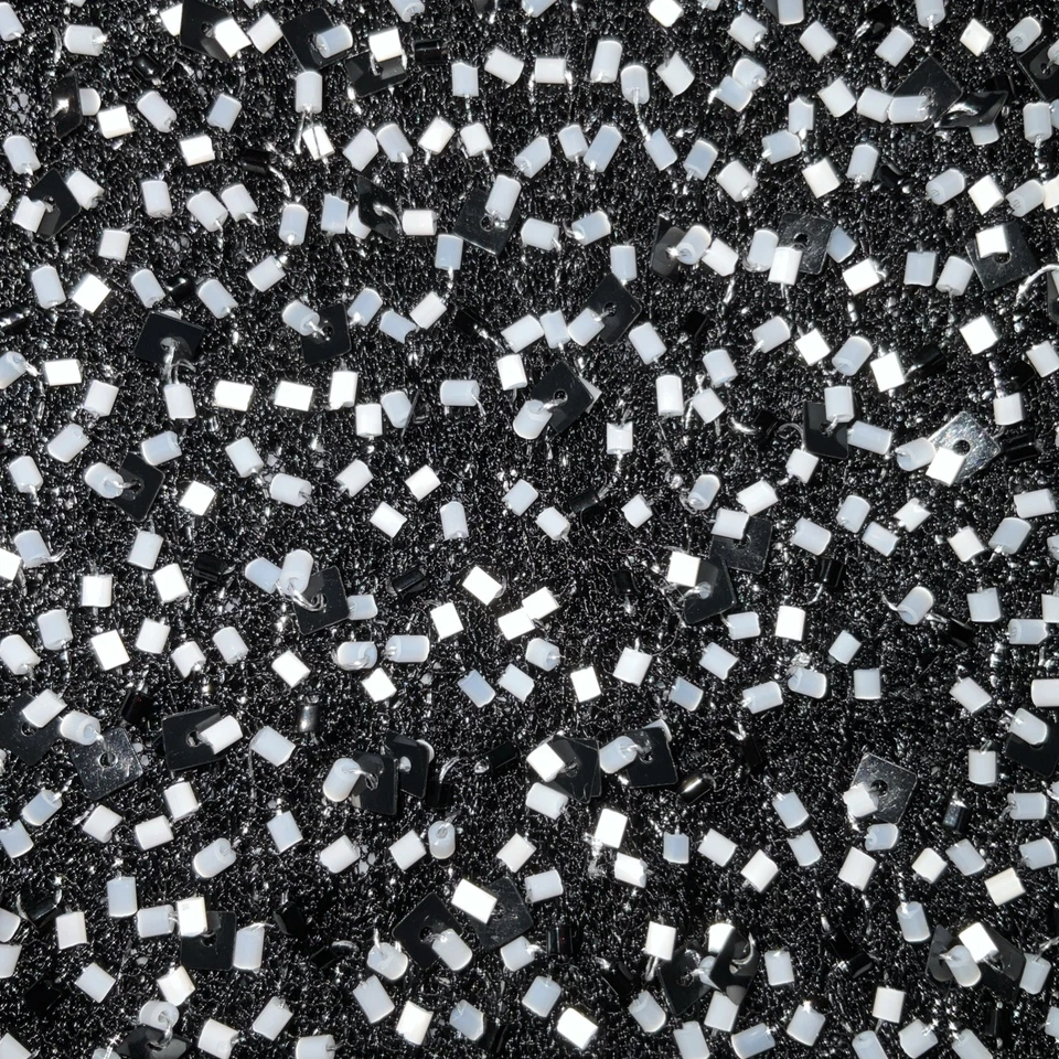 Blusa tejida vintage hecha a mano con cuentas de piel de visón negra plateada talla L Foto 2 de 4