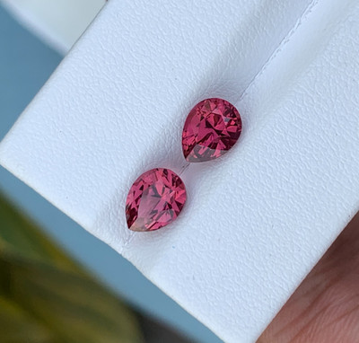 Malaya Garnet 3.15 Carat Pear Cut Matching Pair Pink Red Loose Gemstone Africa