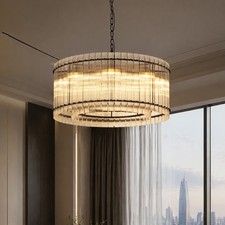 37" Crystal Glass Chandelier 2 Tiers Pendant Light Living Kitchen Island Fixture