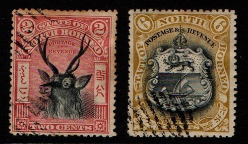 North Borneo 1897 1902 2c Sambar 6c Company Arms SG94, 101 Used see ...