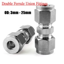 304 Stainless Steel OD 3mm-25mm Tube Double Ferrule Compression Union Fittings