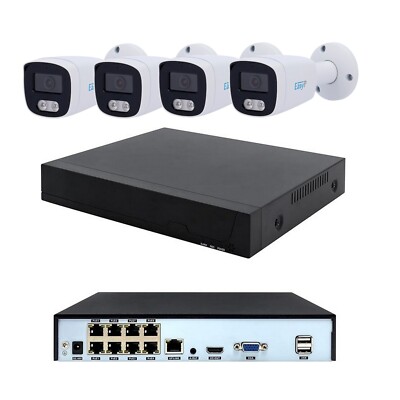 Set Nvr 8 Kanäle 8 Poe 4 Kameras Bullet Außenmaß Ultra HD 5 Mpx Mit Audio