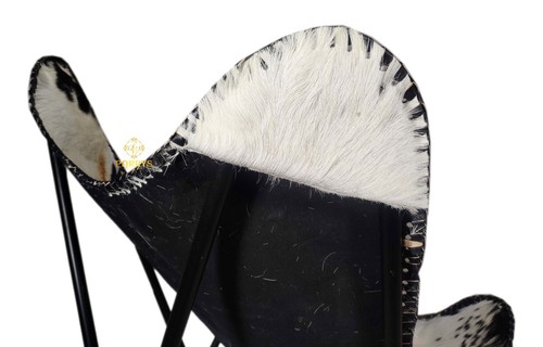 Blanco y Negro Cuero Pelo Cuero Mariposa Silla Salón Adorno Relax Arm Chair - Imagen 5 de 11
