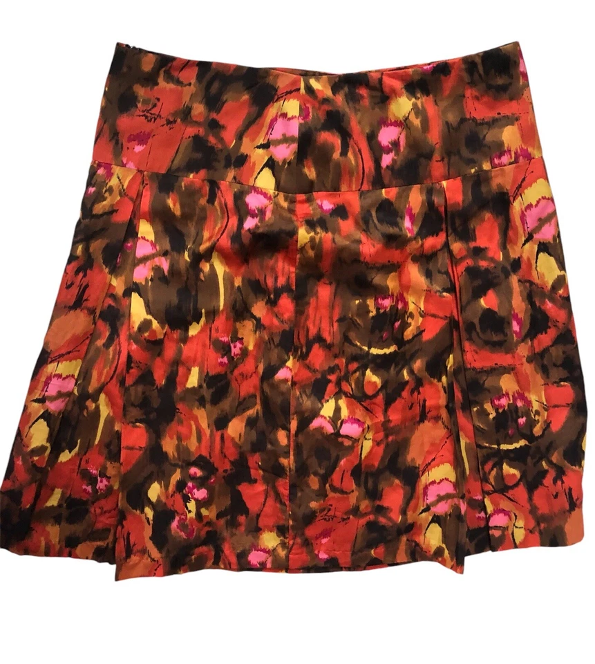 Falda Isda & Co Talla 12 Naranja Marrón Dorado Algodón Forrada Seda Plisada Cremallera Lateral Foto 4 de 4