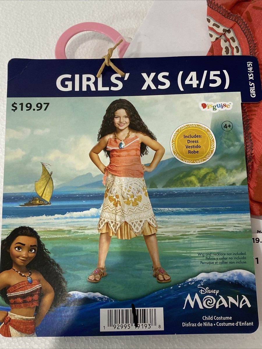 New NWT Disney Moana Girls Classic Dress Child Costume Size XS 4/5