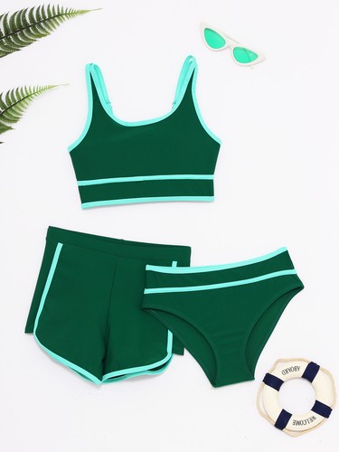 Kids Girl's Surfing Suit T Running Ank Top With Bottoms 3 Piece Bra And Shorts - Picture 35 of 54