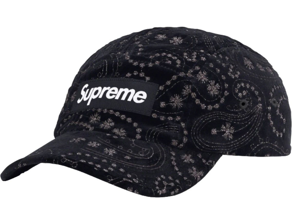 CASQUETTE DE CAMP SUPREME VELVET PAISLEY NOIR (FW23 SEMAINE 15)  (AUTHENTIQUE) FL