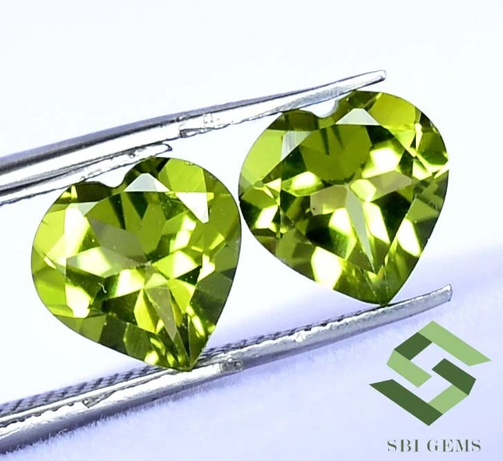 Certified Natural Peridot Heart Shape Cut Pair 8x8 mm 3.50 CTS Loose Gemstones - Image 4 of 4