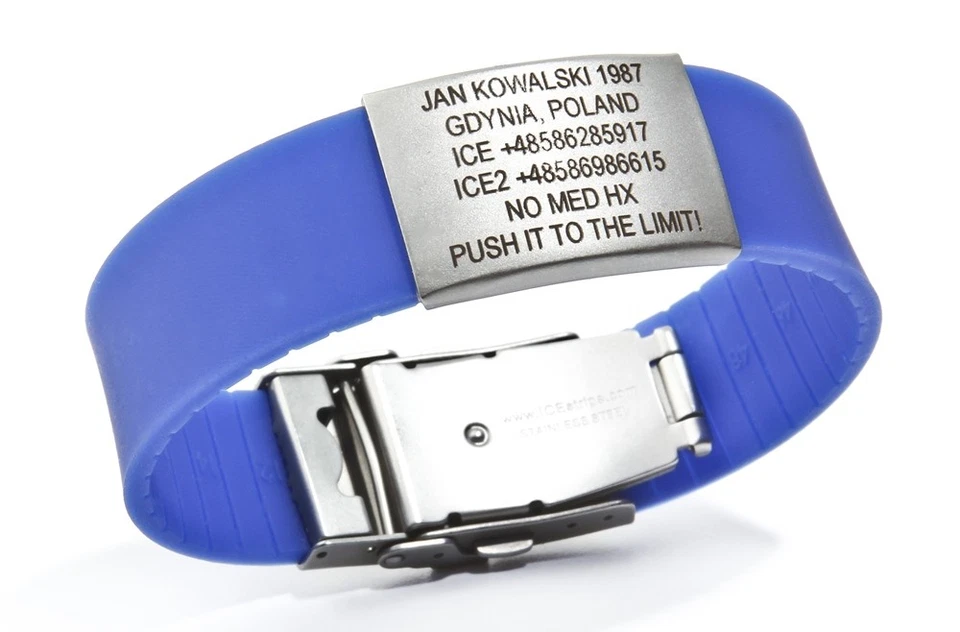 Pulsera de identificación médica de alerta de emergencia de acero ICEstripe grabado personalizado gratuito para hombre Foto 3 de 4