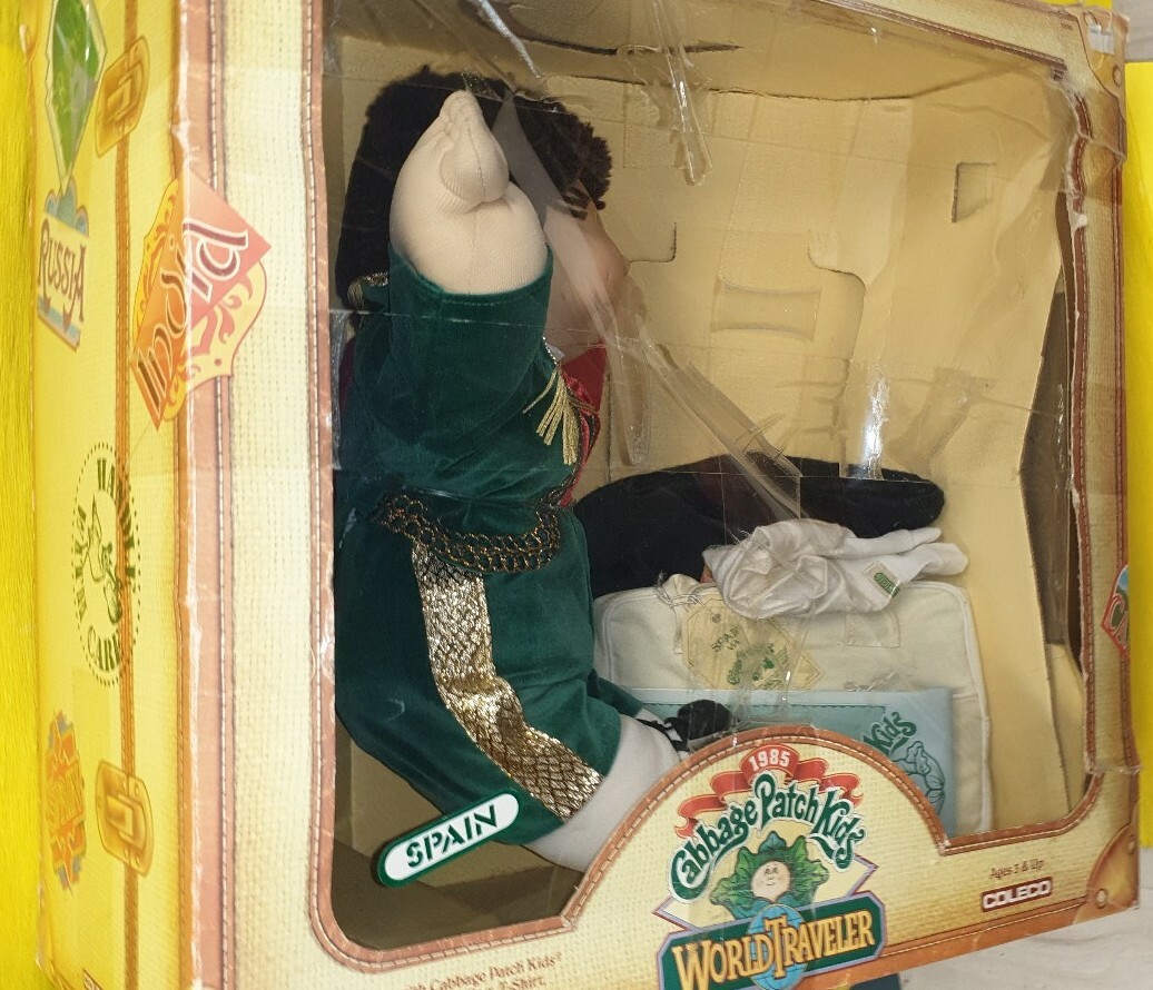 CABBAGE PATCH KIDS WORLD TRAVELER COLECO BAMBOLA IN BOX OLD '80 40cm SPAIN  DOLL